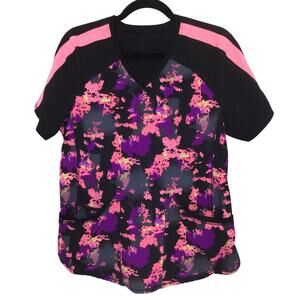 Cherokee Infinity V-neck Muticolor Splatter Short Sleeve Pullover Scrub Top M